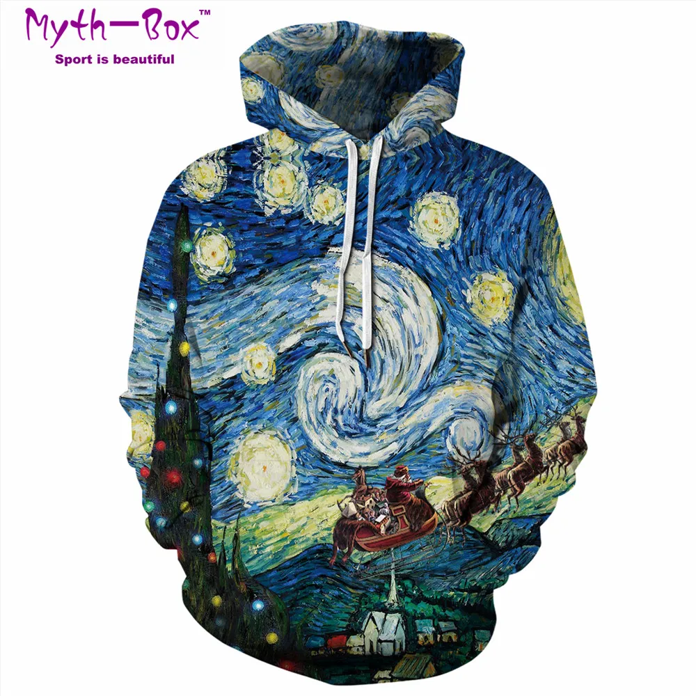 Women/Men Hoodie Sweatshirts Christmas Hoodies Women Santa 3D Print Starry Night Hooded Sweaters Couple Sportwear Loose Pullover