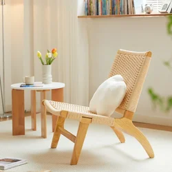 Silla otomana plegable De ratán para lectura, sillón De diseño De madera para balcón, muebles De salón nórdicos cómodos y perezosos