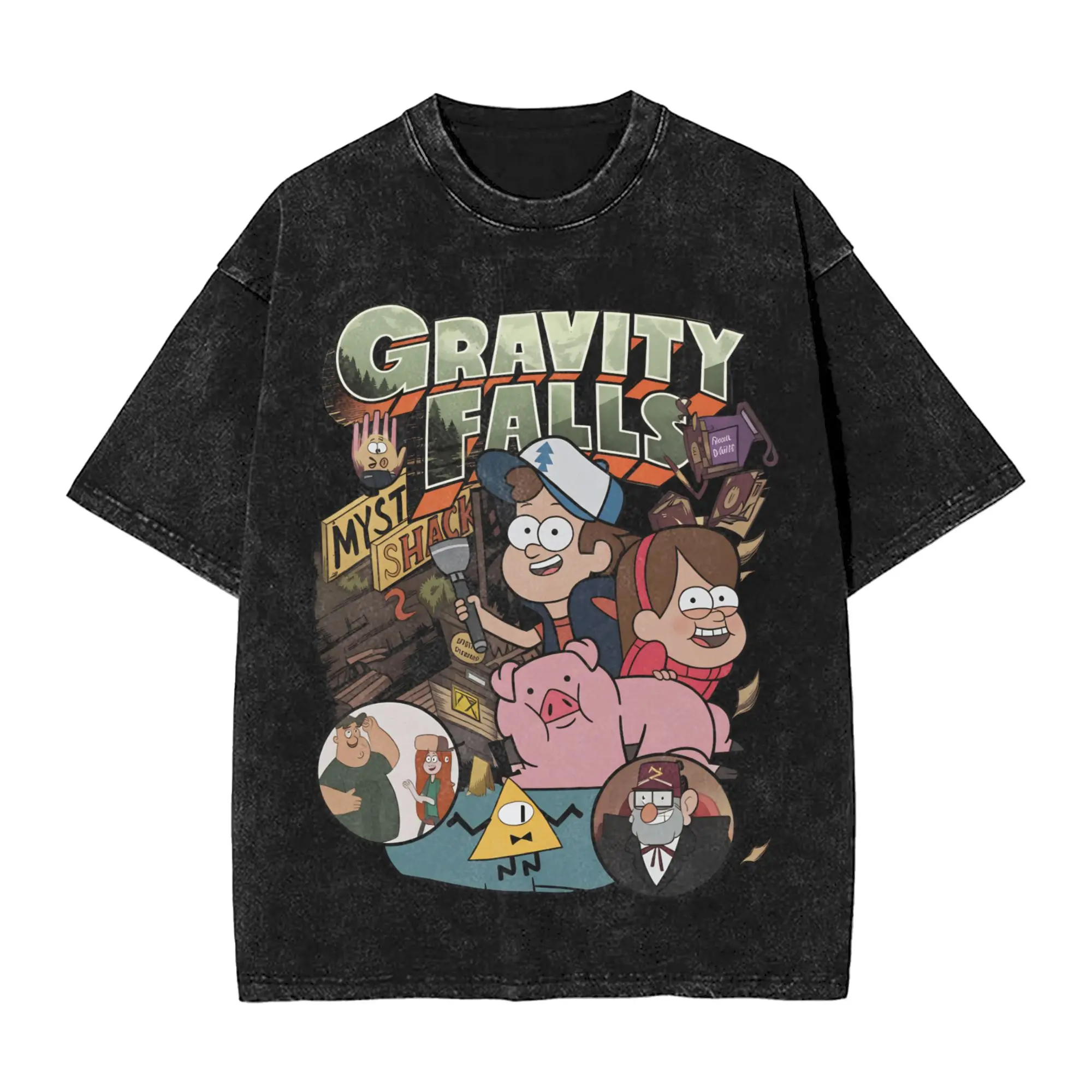 Gravity Falls Men T Shirt Washed  Vintage Tee Shirt Short Sleeve Crew Neck T-Shirt Pure Cotton Graphic Printed Clothing