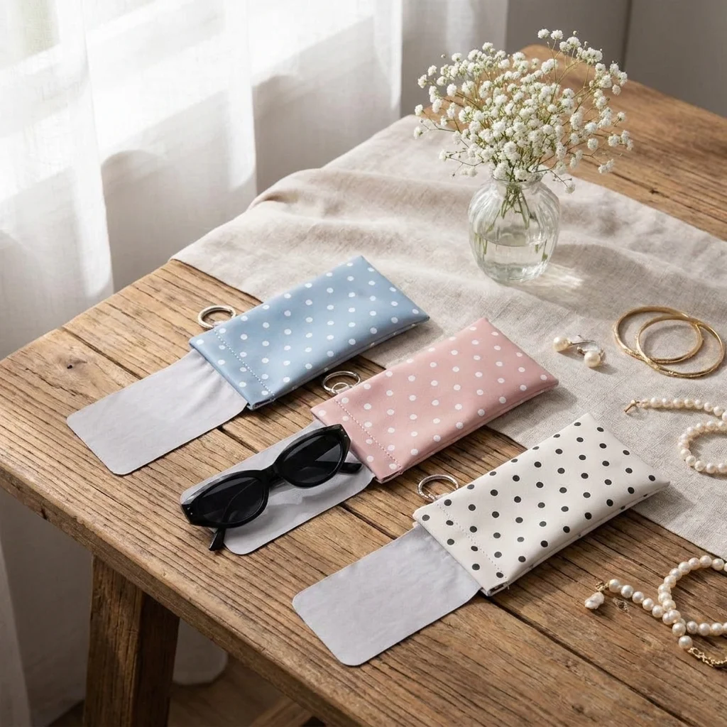 New High Quality Polka Dot Eyeglass Bag Leather Portable Sunglasses Pouch Automatic Closure Glasses Storage Bag Daily Use