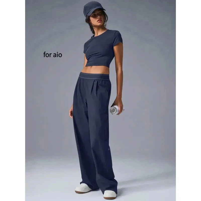 

Женские повседневные йога-штаны, быстросохнущие, прямые, легкие летние брюки с отражающим логотипом для мягкого и комфортного активного отдыха