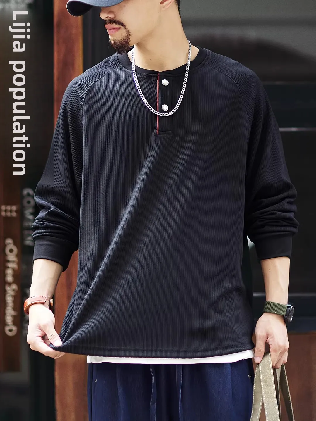 

Мужской свитшот свободного кроя в американском стиле с воротником хенли, плотный, в стиле ретро, повседневный, базовый, модный, для весны и осени