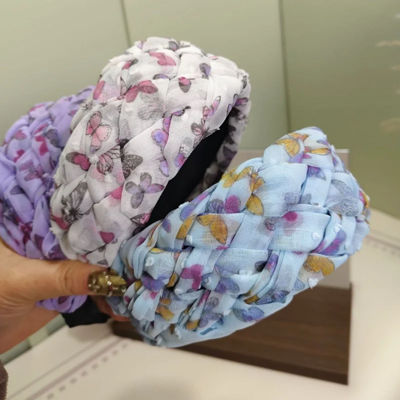 

Korean Butterfly Print Breathable Headband Women Wide Edge Hair Hoop Wash Face Press Hairband Hair Accessories and Headwear