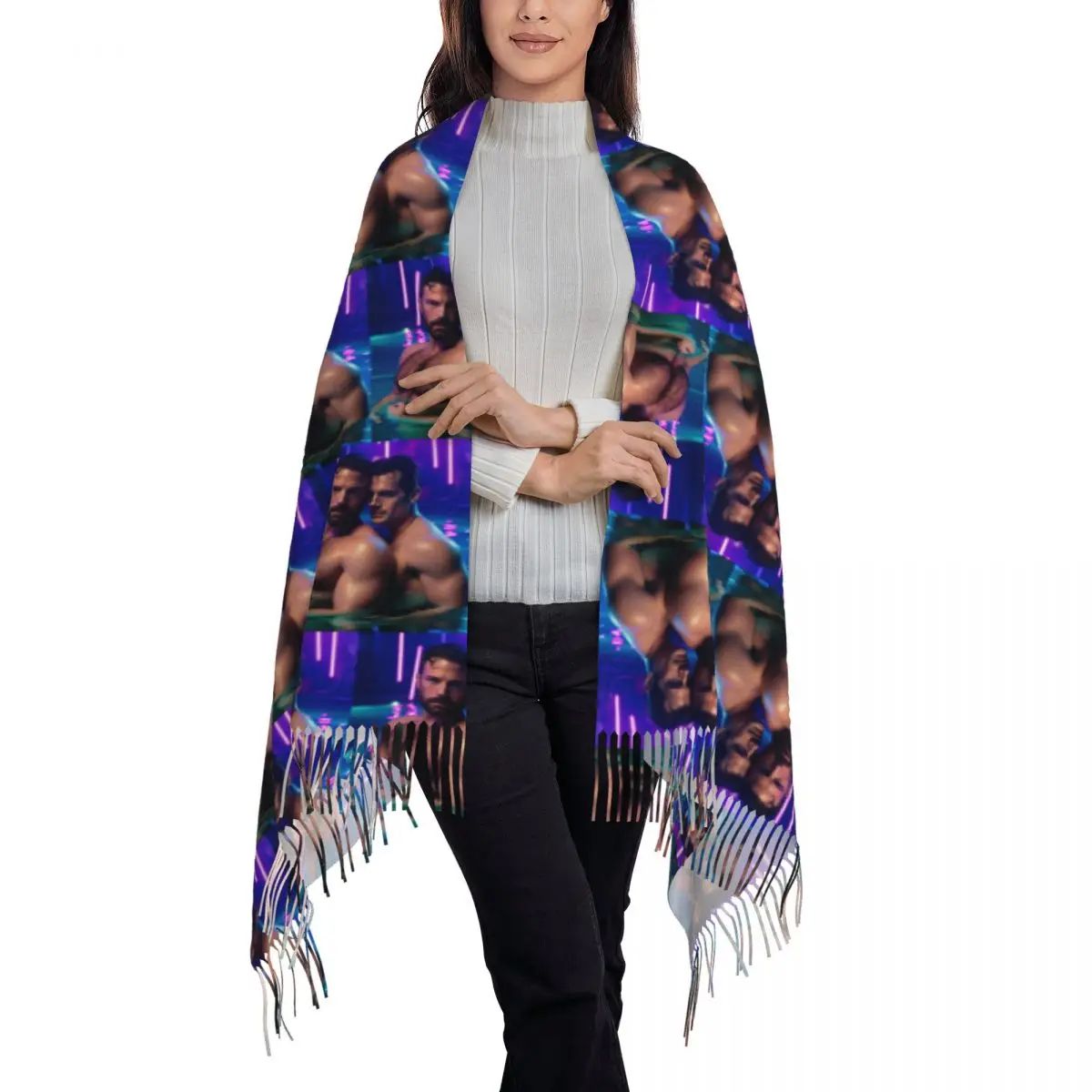 Ben Affleck And Henry Cavill Scarf Tassel Scarves for Women Soft Warm Shawls and Wraps Large Fall Winter Shawl Wrap