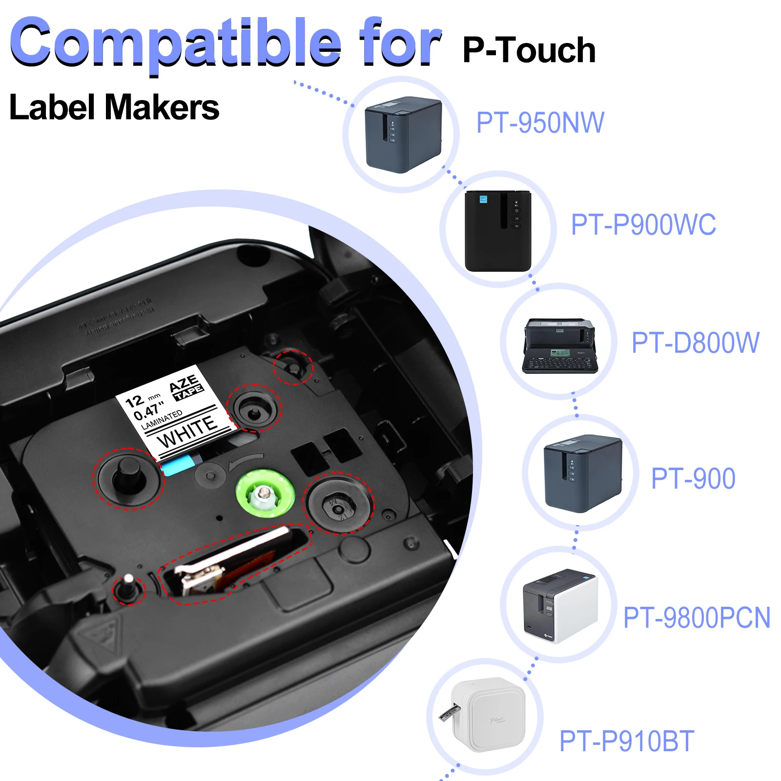 6PK Compatible for Brother 9/12/18/24mm Laminated Label Tapes Combo Set for TZe-131 231 431 531 631 731 for P-Touch Label Makers