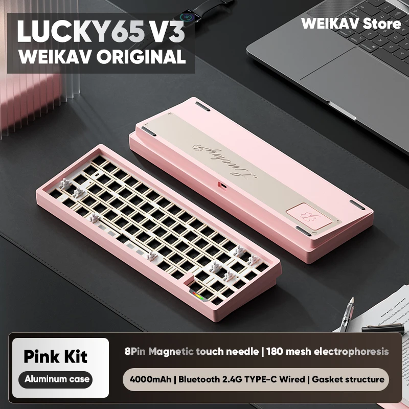 WEIKAV Lucky65 V3 Lucky65V3 Draadloos Gaming Aluminium Mechanisch Toetsenbord Kit 60% Bluetooth 2.4G RGB Bedraadbaar Hotswap Gamer Toetsenbord - afbeelding 1
