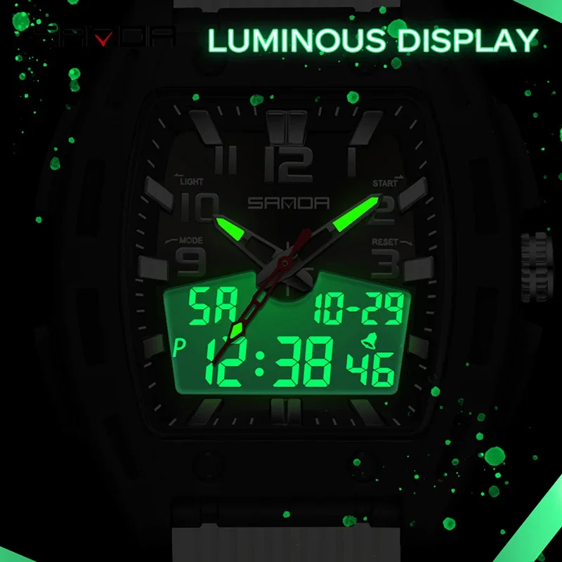 SANDA Top Brand Luxury Fashion Trend Men Quartz Wristwatch  Waterproof Luminous Double Calendar Casual Sport Student Watch