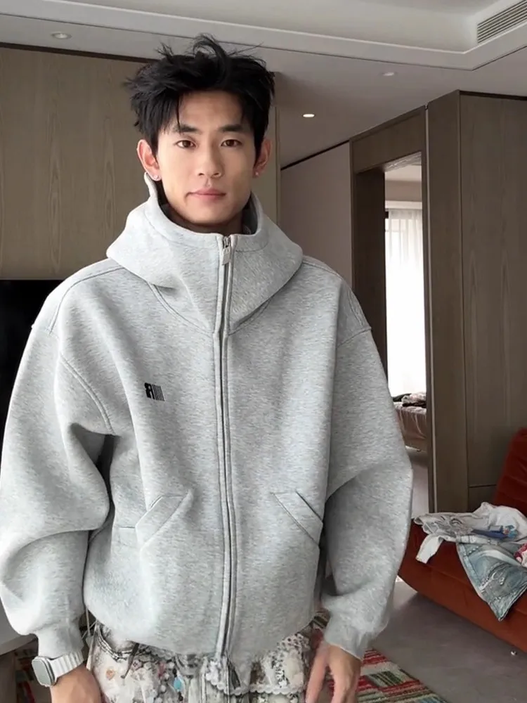 

Тяжелый износостойкий открытый кардиган на молнии, толстовка для мужчин, осень-зима, усовершенствованное ощущение, крутое американское пальто Boxy Jaet