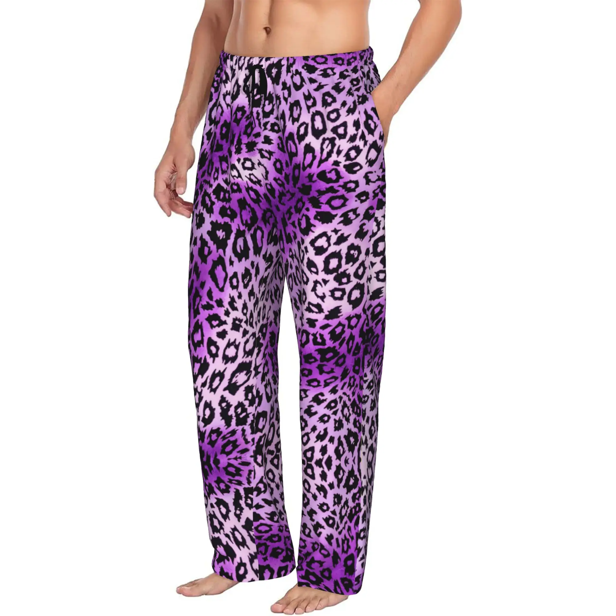Custom Leopard Print Colorful Pajama Pants Sleepwear for Men Elastic Waistband  Sleep Lounge Bottoms with Pockets