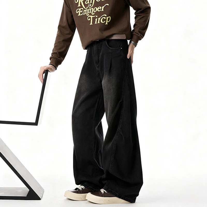 LUZHEN 2026 New Handsome Simple Vintage Style Wide Leg Jeans Men's Fashion Wornout Washed Loose Straight Tube Denim Pants JY8325