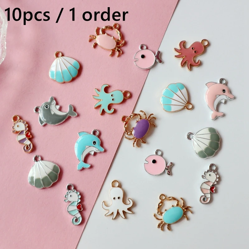 

10PCS Marine Animal Alloy Enamel Pendant Shiny Fashion Charm Colorful Collection DIY Necklace Bracelet Earring Accessories X65