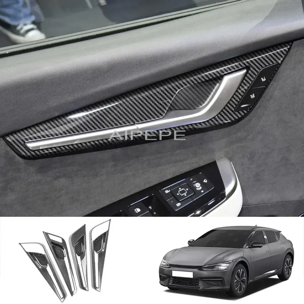 for KIA EV6 2021 2022 2023 LHD Carbon Fiber Interior Mouldings Inner Door Handle Bowl Panel Decoration Cover Trim