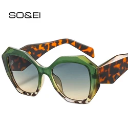 SO&EI Fashion Oversized Polygon Cat Eye Sunglasses Women Retro Colorful Leopard Shades UV400 Men Gradient Sun Glasses