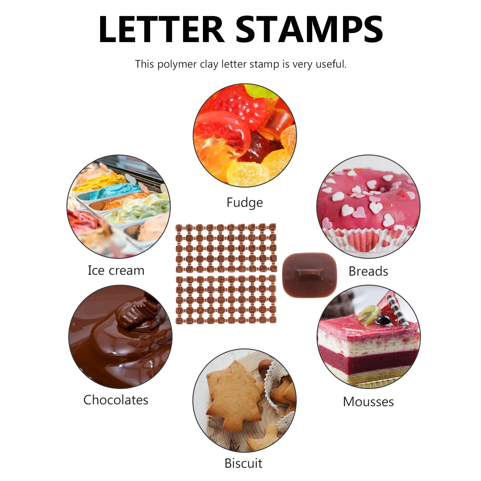 3 Pcs DIY Crafts Making Tool Decorative Stamps Embossing Machine Polymer Clay Letter Mold Cookie Alphabet Brown for