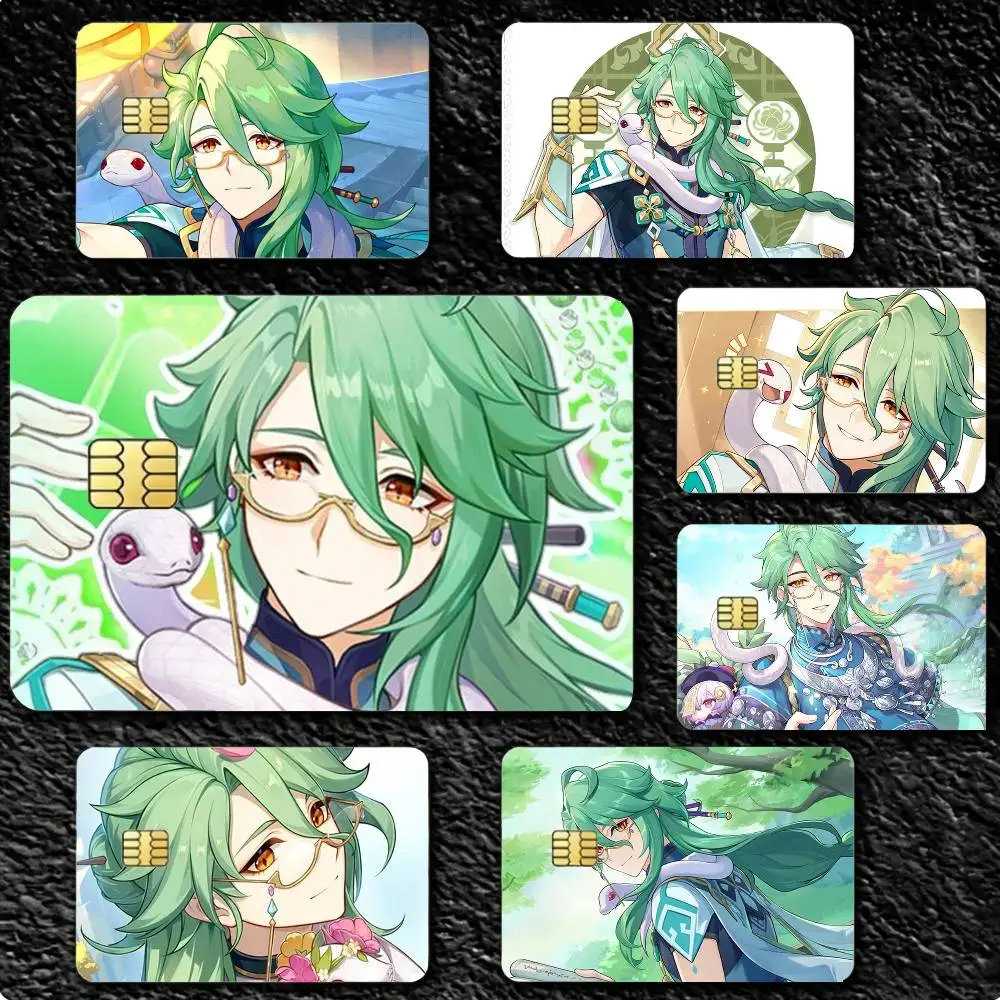 B-Baizhu Genshin 4pcs 1Set Card Stickers Small Waterproof Chip 4PCS Card Sticker Anti-Scratch