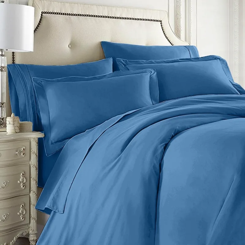 

Complete 5 Piece Bedding Set Includes Fitted And Flat Sheets, Duvet Cover, Pillow Covers, Queen, Blue Heaven