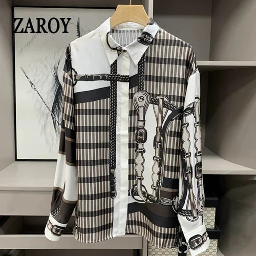 ZAROY S-4XL Camisas de lujo para mujer, camisa femenina de diseño de marca con estampado Vintage, nuevas Blusas de manga larga con solapa, Camisas elegantes OL 2025