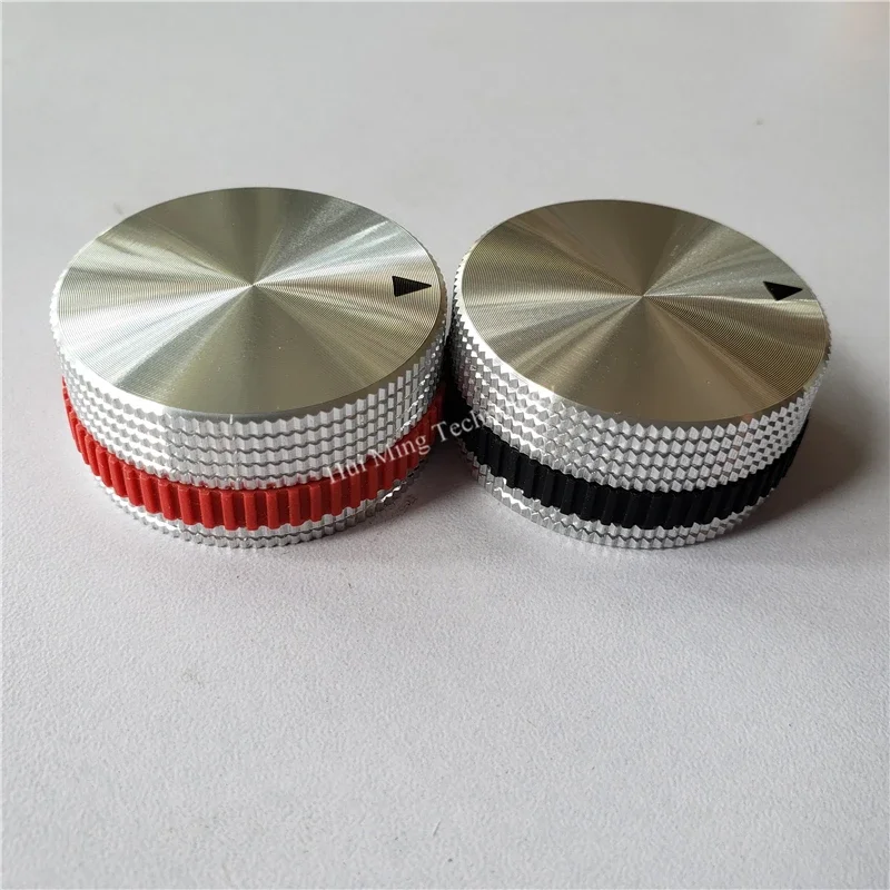 2pcs Aluminum Alloy Knob Black Lattice Potentiometer Rubber RingTriangle 40*18mm Slotted Encoder Amplifier Volume Switch Button