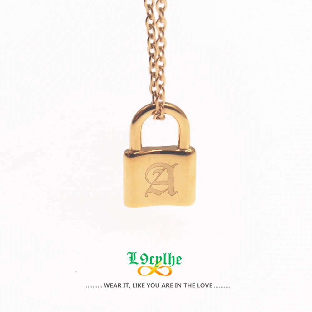 A-Z Alphabet Initial Padlock Necklace Stainless Steel Chain Collares Old English Letters Lock Pendant Necklaces Christmas Gifts