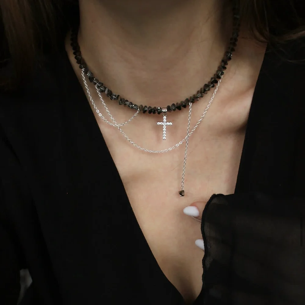 Elegant Tasse Transparent Crystal Chain With Sexy Zircon Cross Pendant  Necklace For Girls Jewelry Trend Vacation Wedding Gifts