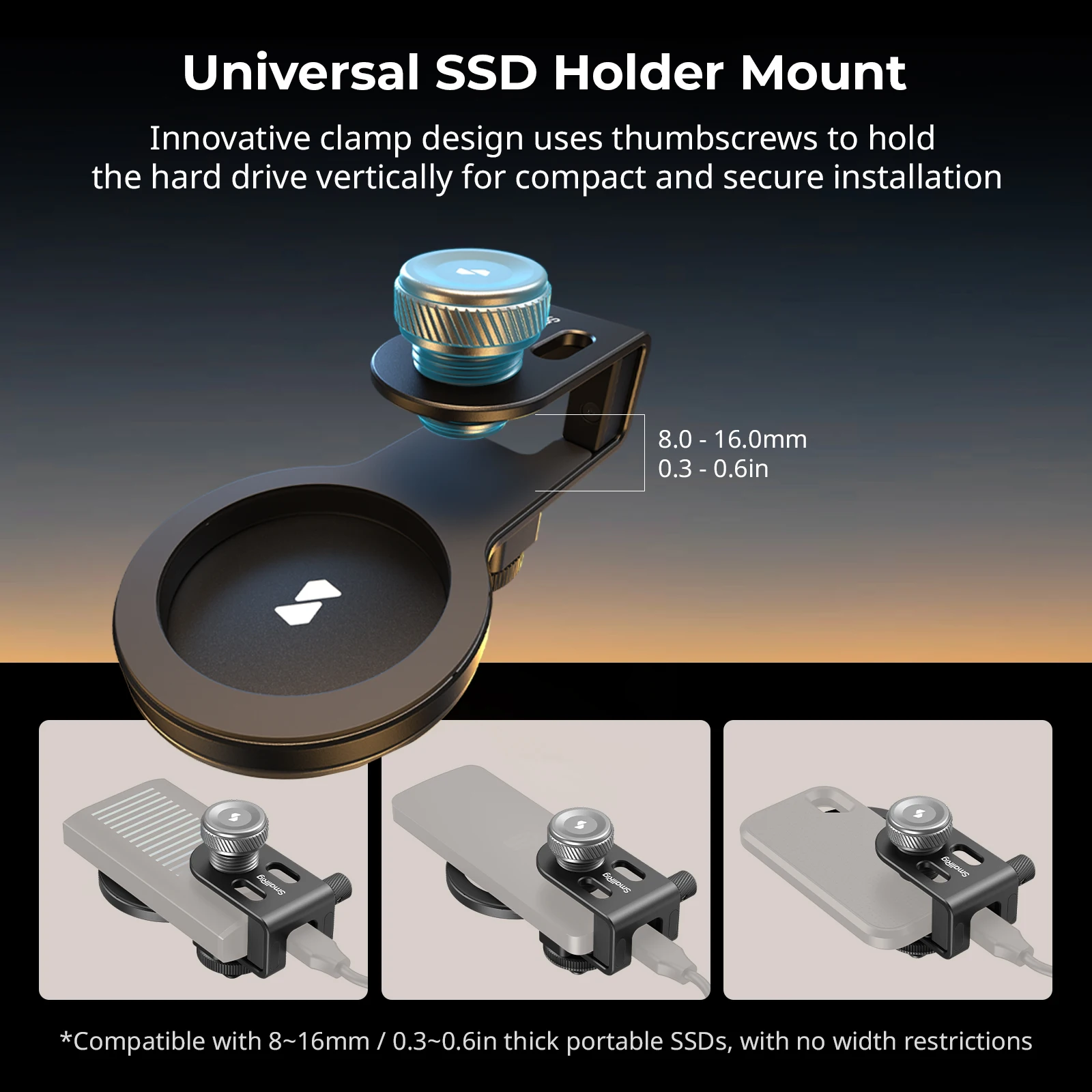 SmallRig SSD Holder Universal 2-in-1 SSD Clamp  for MagSafe with Cold Shoe Cable Clamp,  for Samsung T5 T7 SSD for Cage -4779