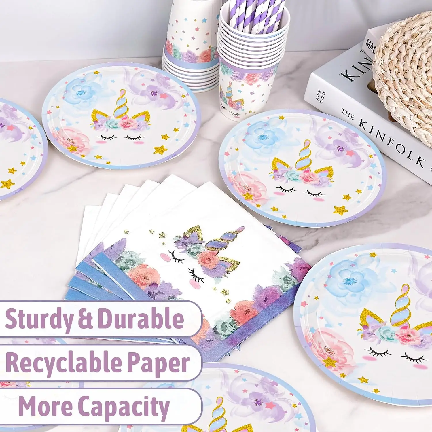 Unicorn Birthday Party Tableware Set Decorations Paper Plates Cups Napkins 16 Guests Baby Shower Supplies Favors 4 5 7 Years view 4