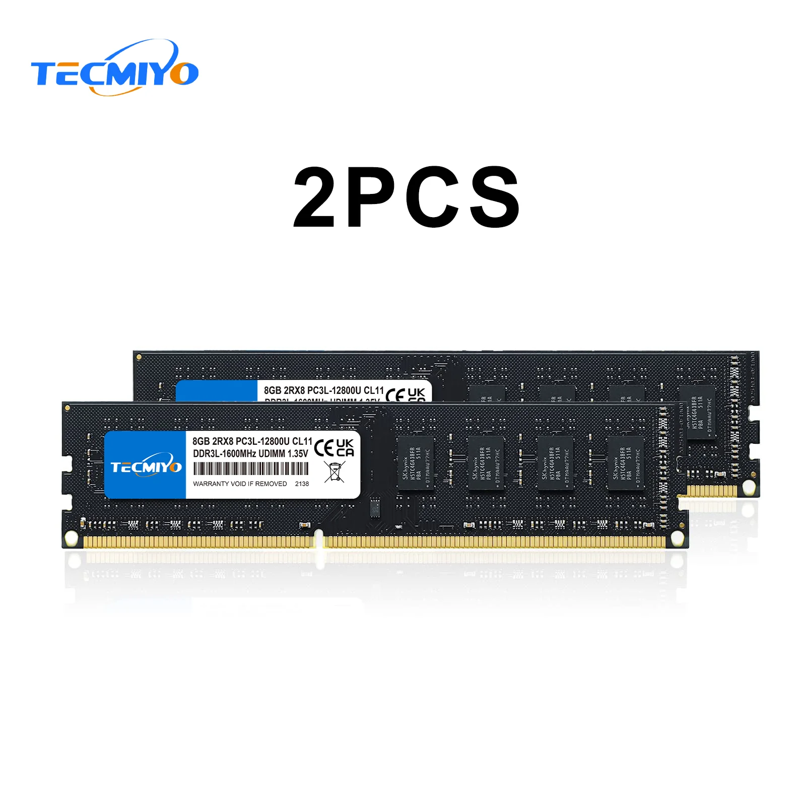 TECMIYO 2X8GB DDR3L 1600MHz UDIMM Desktop Memory RAM DDR3L 8GB 1600MHz  DIMM 1.35V PC3L-12800U  Non-ECC - Black