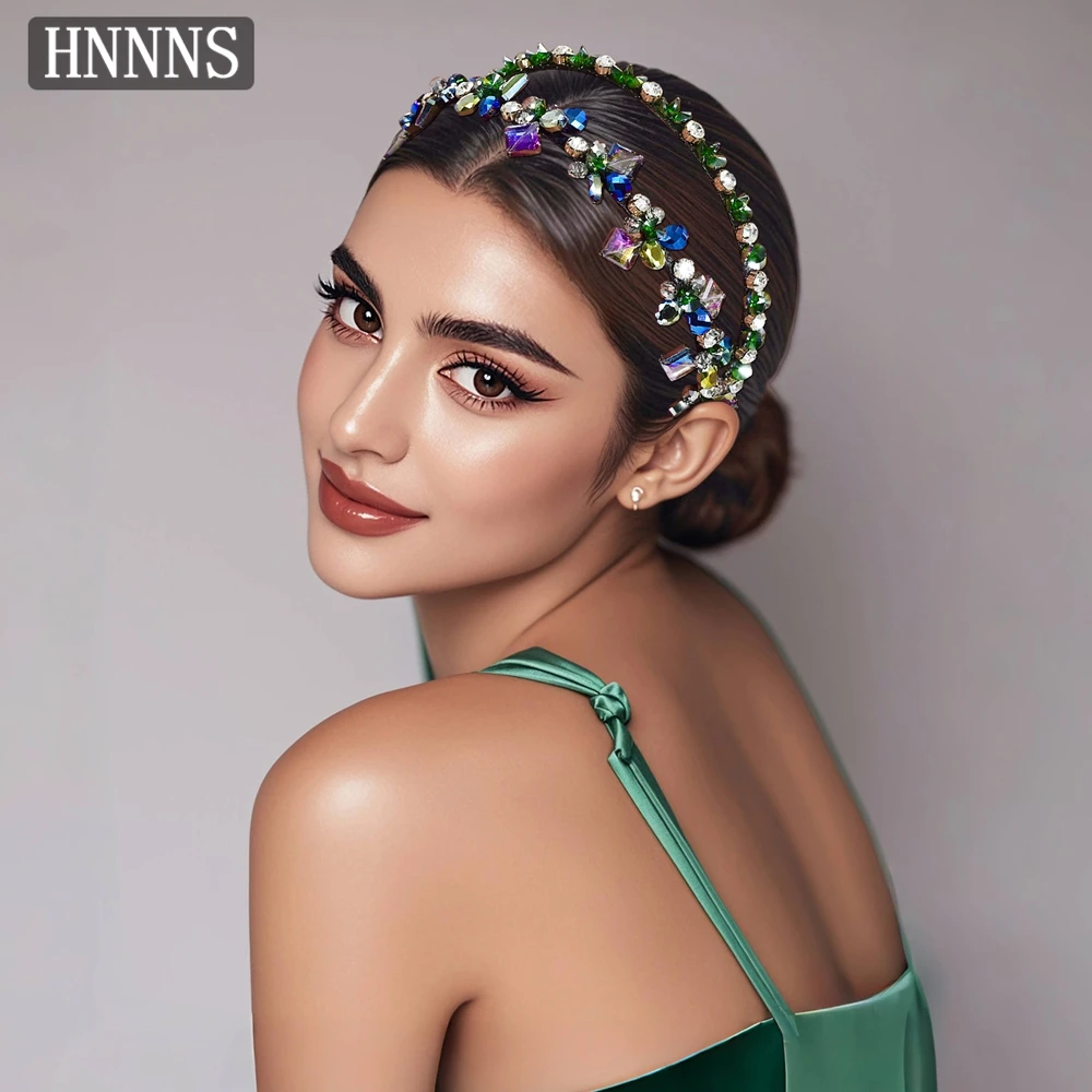 

HNNNS Luxury Double Layer Headband Green Rhinestone Headdress Atmosphere Headpiece Birthday Party Dating Hair Accessories A72