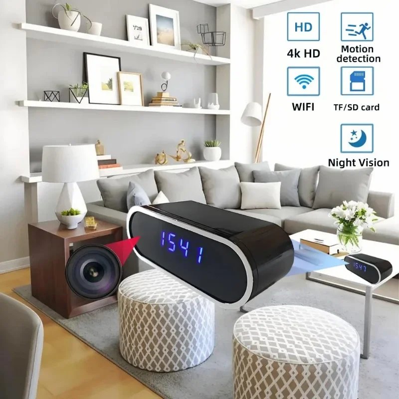 

Built in 4KFHD mini camera and 12 infrared night vision lights, supporting WiFi remote viewing and indoor motion detection