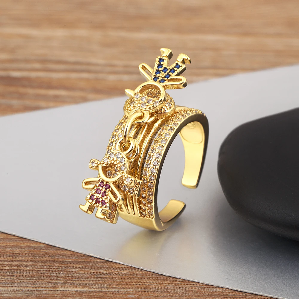 Nidin New Fashion Boy/Girl Heart Open Rings Adjustable 3 Styles For Female Male Shine Zircon Finger Jewelry Wedding Party Gifts