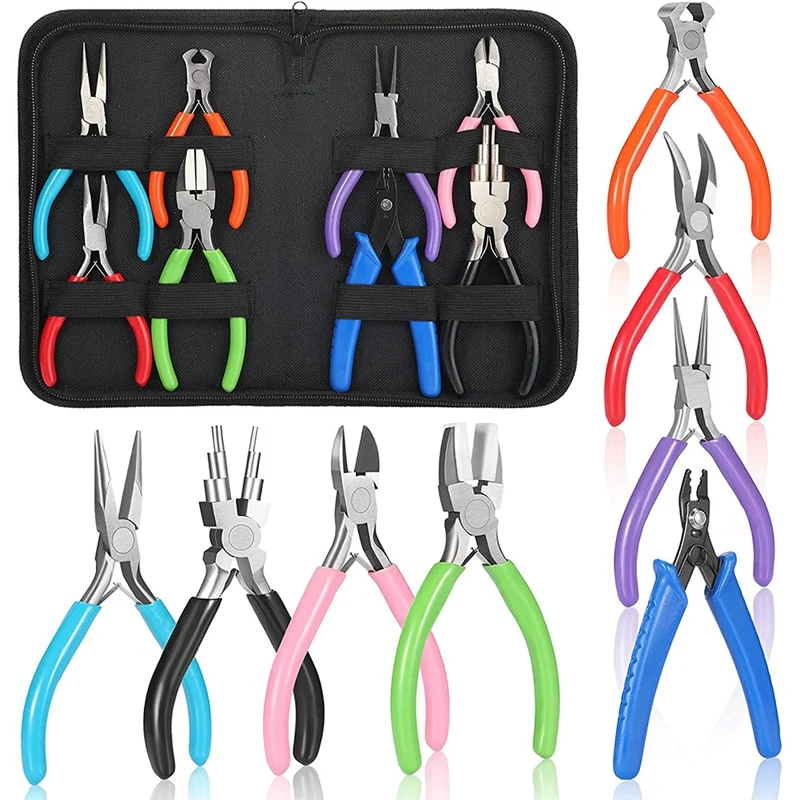 

8 Pieces Jewelry Making Pliers Tool Kit, Needle Nose Pliers, Round Nose Pliers, Nylon Jaw Pliers For Jewelry DIY