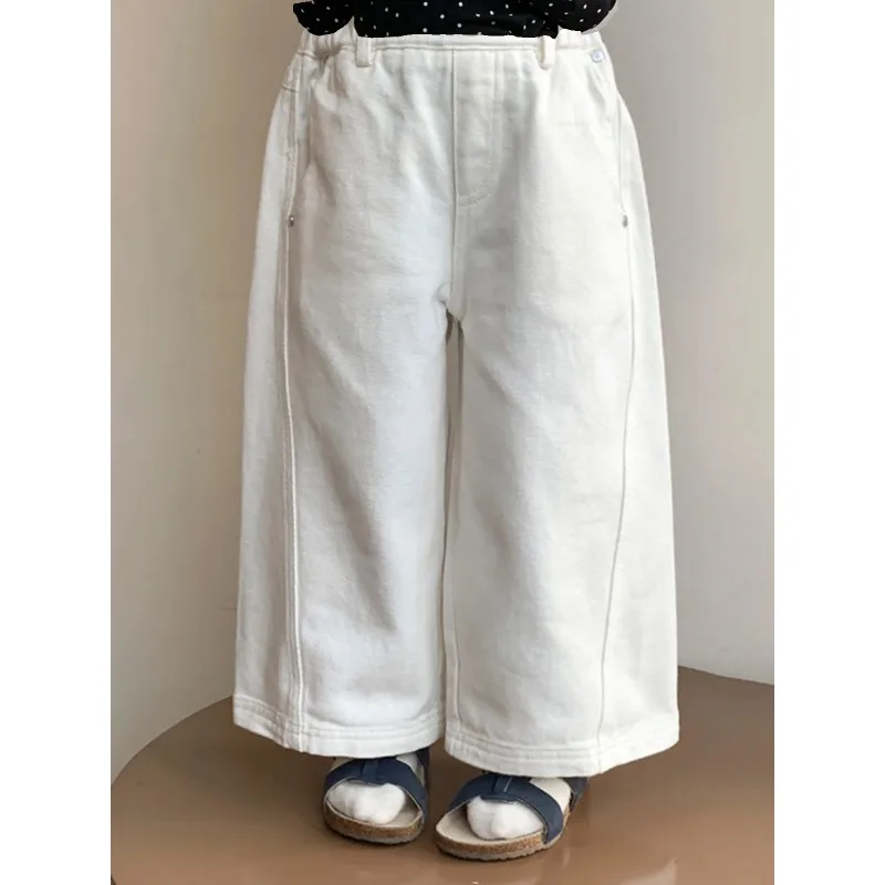 

Loose Wide Leg Pants for Girls Cotton Elastic Waist Straight Cut Spring Autumn New Sle Korean Version Casual Trousers