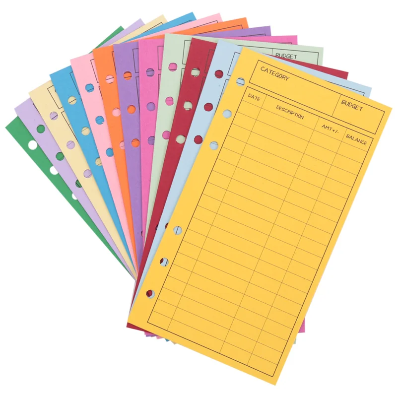 Practical-12 Budget Envelopes, Card Cash Envelope System, Save Money, Various Colors, Vertical Layout And Perforation