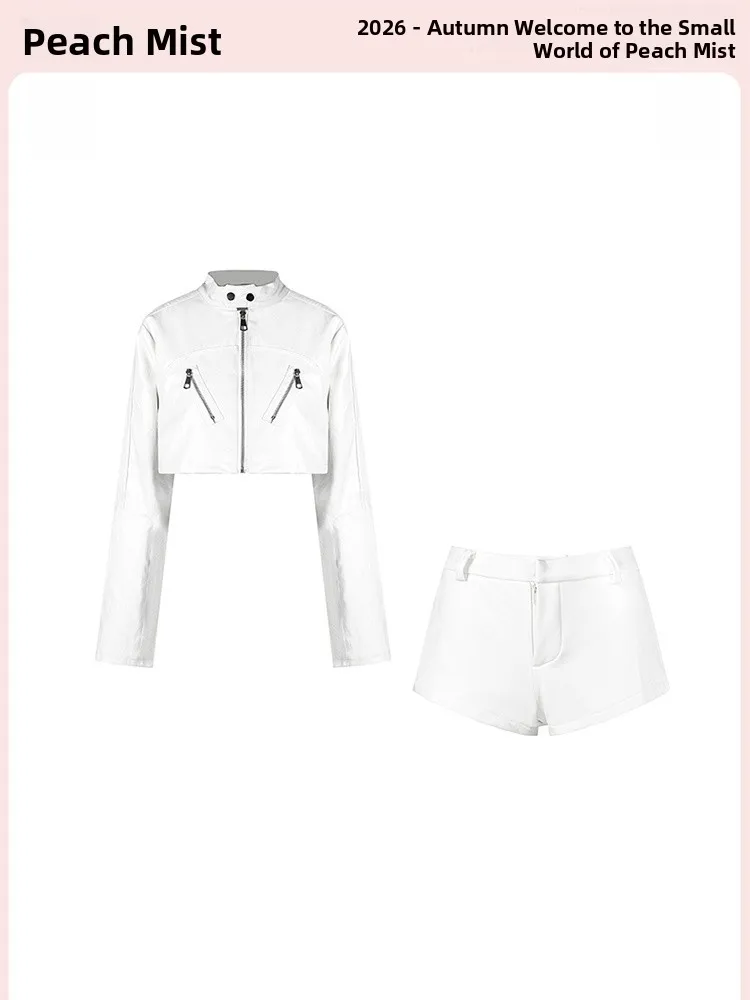 American Retro Motorcycle Jacket Short Outerwear Women Early Autumn 2026 New Spicy Girl Slim Straight Short Pants Set