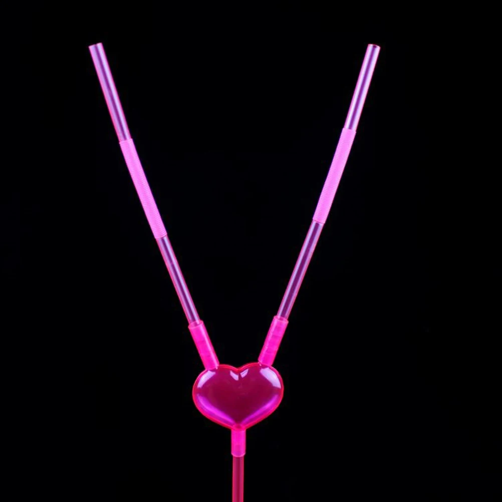

2pcs Couple Art Straws Love Heart Design Plastic Drinking Straws For Party Coffee Smoothie Decorative Use Rose Red