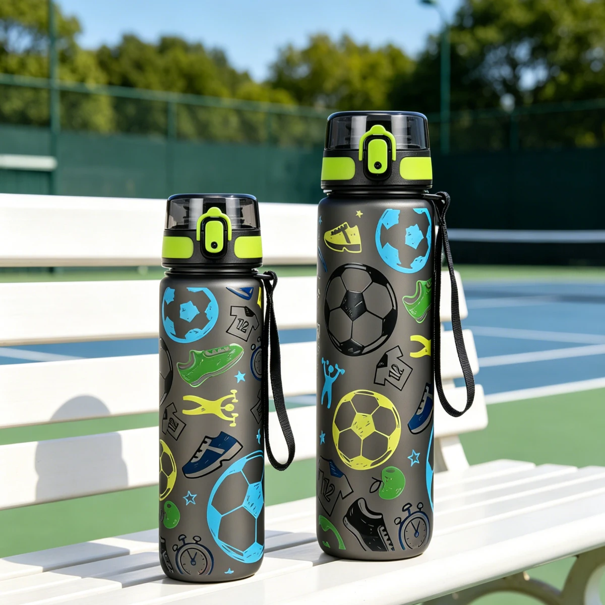Sports Soccer Print Water Bottle 750/1000ml Leak Proof Portable Flip Top Water Jug Students Outdoor Gym Travel Drinking Cup with
