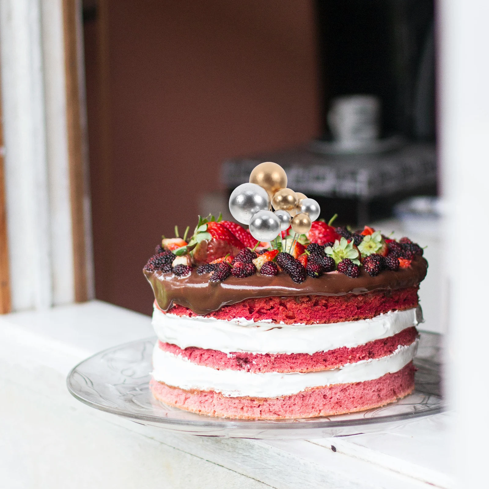 

32 pcs Cake Decoration Insert Balls Topper Baby Shower Balloon Picks Flags Mini Bubble Shaped Dessert Picks Wedding Party