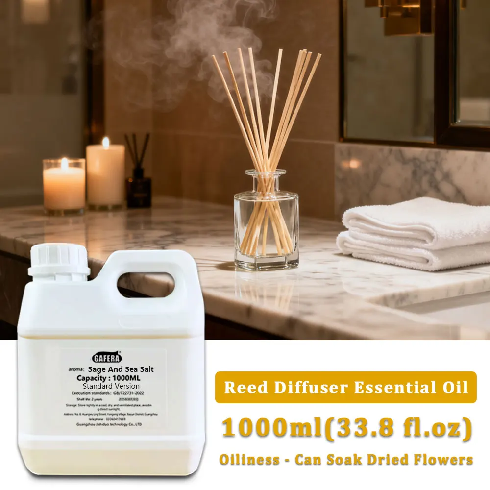 

GAFERA 1000 мл (33,8 жидких унции), беспламенное эфирное масло для ароматерапии с шалфеем и морской солью, масло-диффузор для отеля, духи в большой флаконе