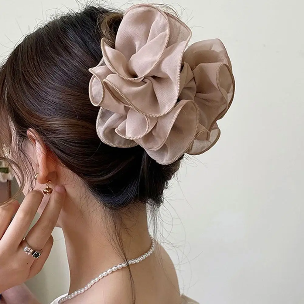 2024 Sweet Temperament Fashion Exaggerated Hair Band Hair Accessories Retro Wrinkle Chiffon Scrunchies for Women Girls