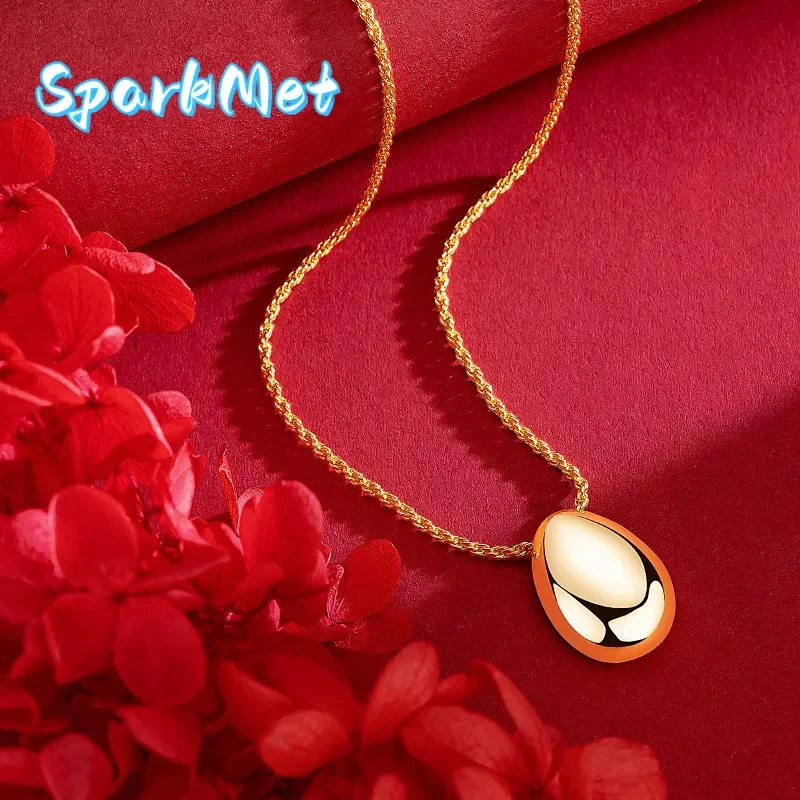 

Christmas 24K Real Gold Pigeon Egg Necklace with High-end Feel, Ins Style Cool Large Water Droplet Oval Hemp Rope Necklace for