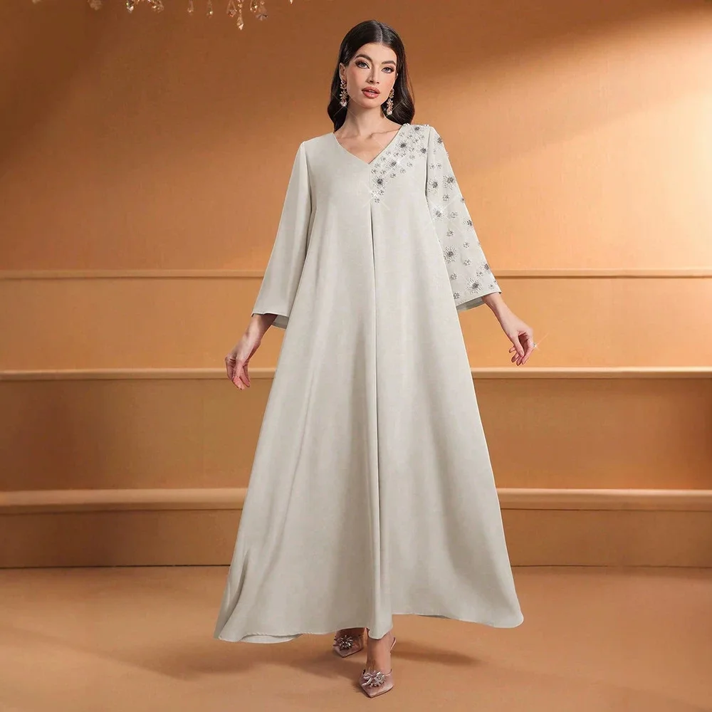 

Ky1930-2 Women's Dress Spring/summer Bell Sleeve Loose Fashionable Elegant Solid Color Long Dress Dubai Luxury Islam Elegant