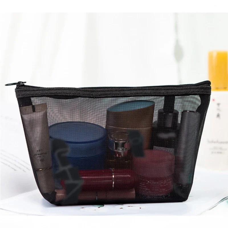 Black Mesh Makeup Bag Women Transparent Cosmetic Bag Small Large Portable Storage Bags Travel Toiletries Towel Organizer Pouch