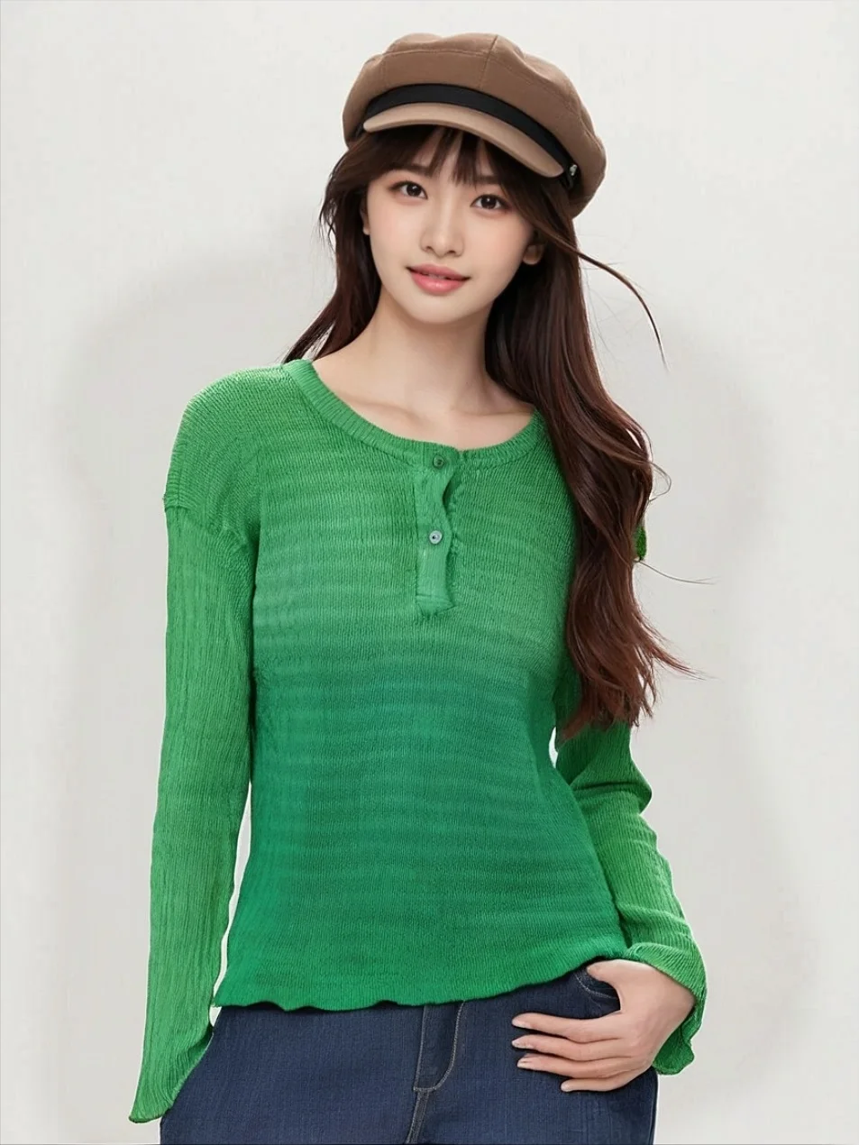 

Miyake Fold 2025 Autumn New Breathable Sweat Absorbing Fold Gradient T-shirt Top Commuting Fashion Versatile Bottom Shirt