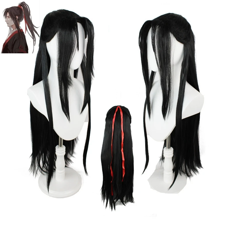 Anime Mo Dao Zu Shi gran maestro del cultivo demoníaco Wei Wuxian pelos negros peluca RopeCosplay de pelo rojo para fiesta de Halloween