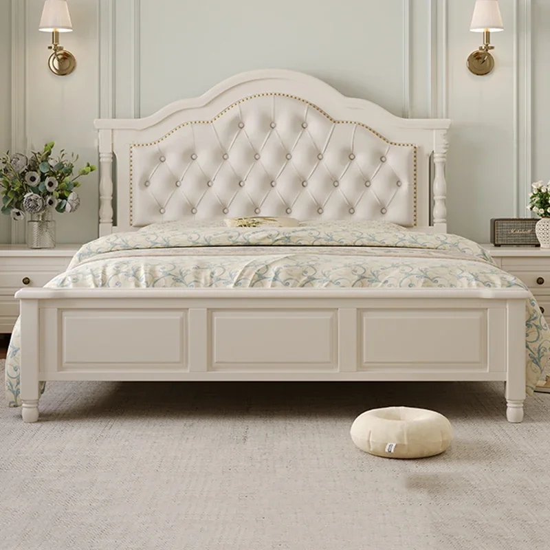 

Princess Nordic Double Bed White Carved Wood Comferter Luxury Queen Double Bed Home Design Cama Matrimonial Bedroom Furniture