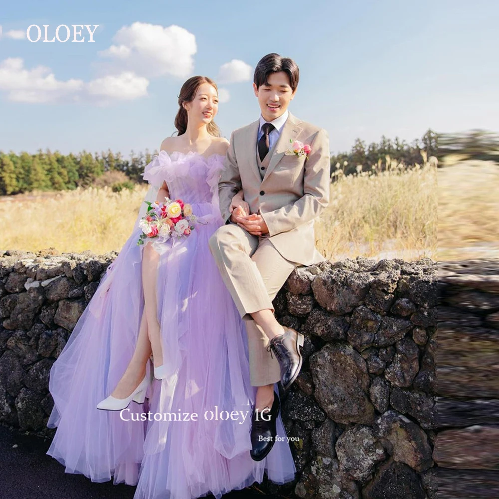 OLOEY Fairy Lavender gaun Prom panjang model A Line gaun malam taman wanita Korea pesta acara Formal pemotretan pernikahan