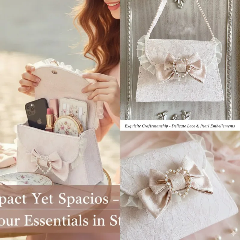 Women's Handbags Bow Love Pearl Tote Bag Landmine Lolita Lace JK PU Y2K Pearl Crossbody Bag Handmade Shoulder Envelope Bag New