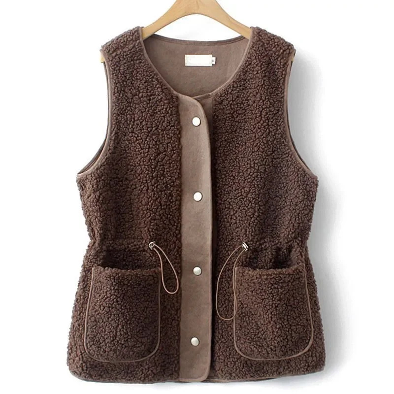 Fashion Lambswool Vest Women's Tops 2024 New Waist Autumn Winter Waistcoat Jacket Casual Sleeveless Coat Wear Outside Female