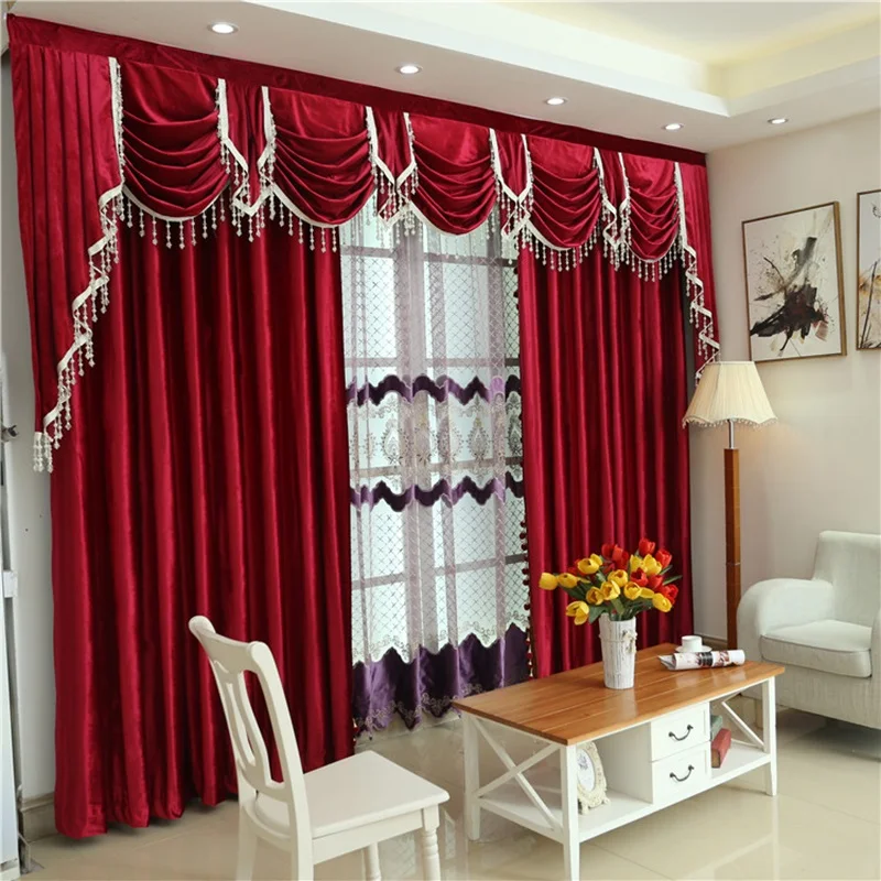 

Luxury European-style Curtains for Living Room Bedroom Velvet Red Valance Windows Cortinas Valance Treatment Decoration Custom