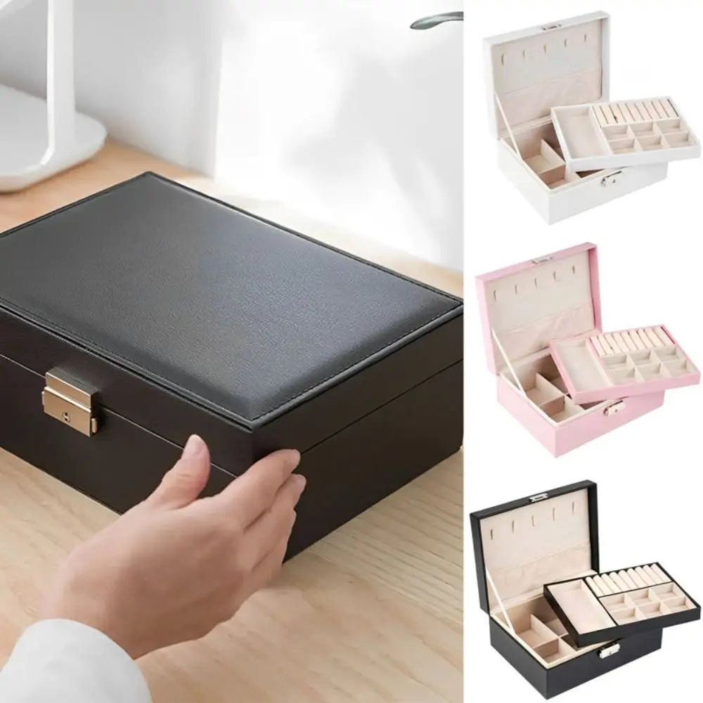 

Large Capacity Pu Leather Jewelry Box Double Layer Detachable Jewelry Organizer Portable Ring Earrings Jewelry Display Holder